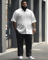 Men's Plus Size Simple Diamond Print Short Sleeve Shirt Suit
